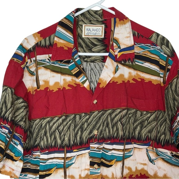 Vintage Kalaheo Hawaiian Shirt Red Cotton  Men's L USA - Picture 6 of 6